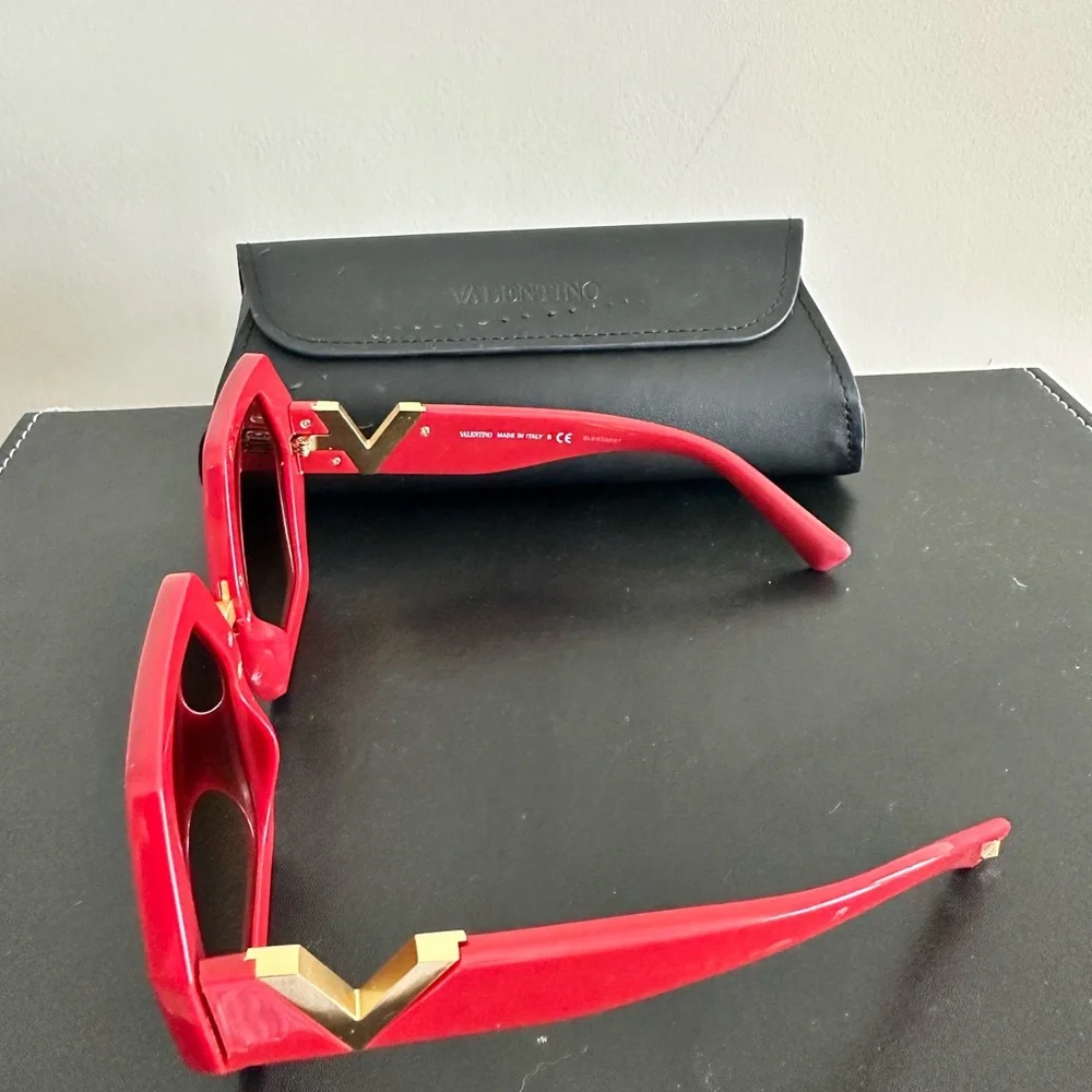 Valentino Red Hexagonal Frame Sunglasses with Gold Accent